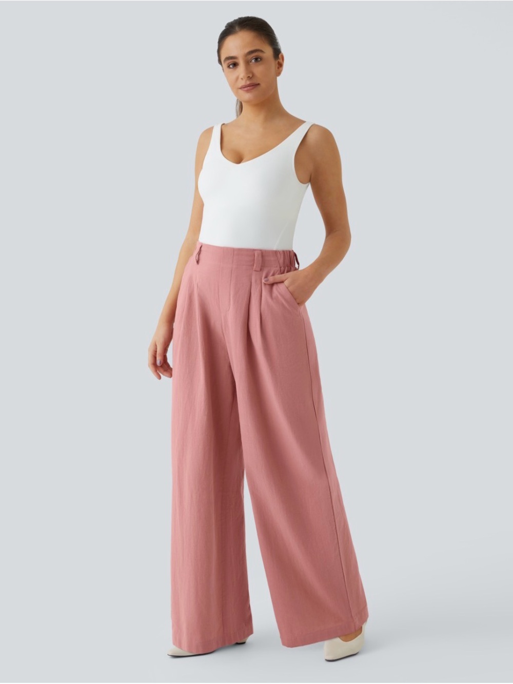 HALARA Rose-Pink High-Rise Wide Leg Trousers